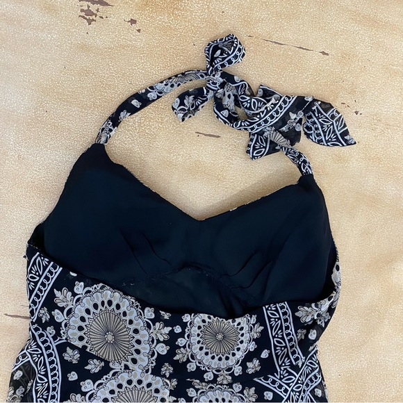 INC International Concepts Silk Black Tan Halter Dress Midi Handkerchief Hem S - Picture 3 of 8